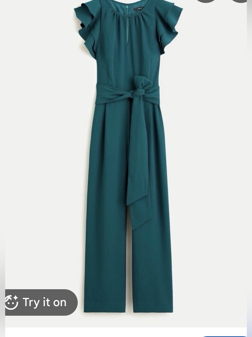 J.Crew Ruffle Sleeve Jumpsuit 365 Crepe Green Teal Wide Leg Size 0